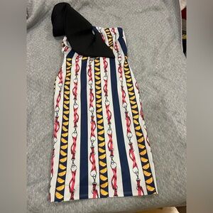 Asymmetrical Black and Multicolor Dress